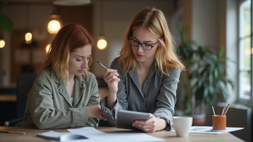 Designer analyseert gebruikersdata op tablet en noteert insights op whiteboard